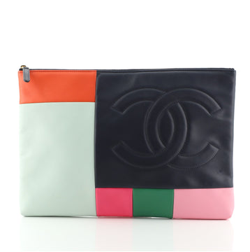 Chanel O Case Clutch Colorblock Leather Large