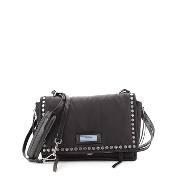 Prada Etiquette Flap Bag Studded Tessuto Medium
