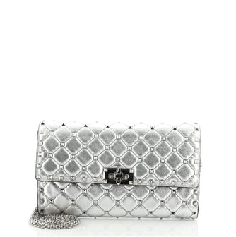 Valentino Rockstud Spike Wallet on Chain Quilted Leather Small