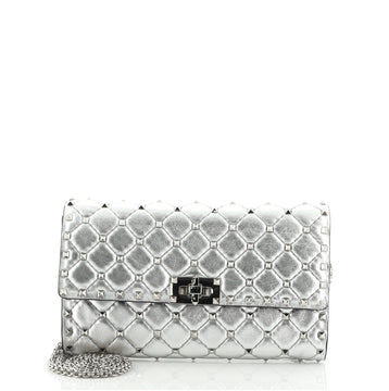 Valentino Rockstud Spike Wallet on Chain Quilted Leather Small
