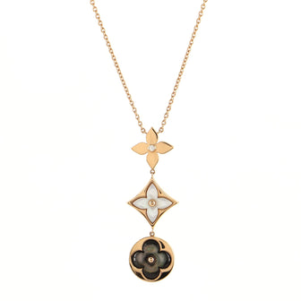 Louis Vuitton Color Blossom Lariat Necklace 18K Rose Gold with Mother of Pearl and Diamond