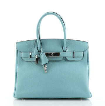 Hermes Birkin Handbag Blue Togo with Palladium Hardware 30