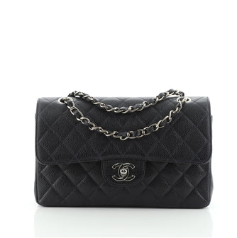 Chanel Vintage Classic Double Flap Bag Quilted Caviar Small
