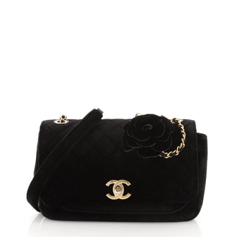 Chanel Private Affair Camellia Flap Bag Quilted Velvet Medium