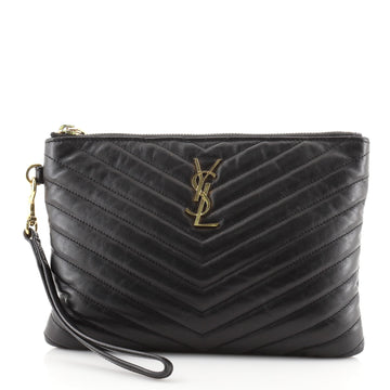 Saint Laurent Classic Monogram Wristlet Pouch Matelasse Chevron Leather Small