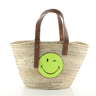 Loewe Smiley Basket Bag Leather and Straw Medium