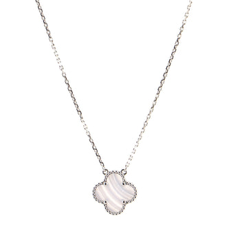 Van Cleef & Arpels Vintage Alhambra Pendant Necklace 18 K White Gold and Chalcedony
