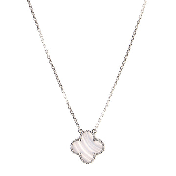 Van Cleef & Arpels Vintage Alhambra Pendant Necklace 18 K White Gold and Chalcedony