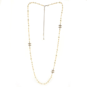 Chanel CC Long Necklace Faux Pearls and Metal