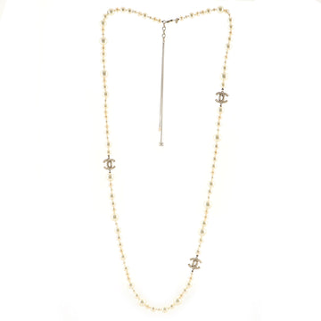 Chanel CC Long Necklace Faux Pearls and Metal