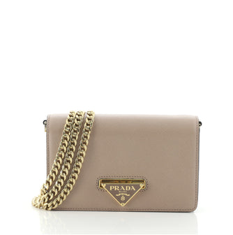 Prada Flip Lock Wallet on Chain Clutch Saffiano Leather Small