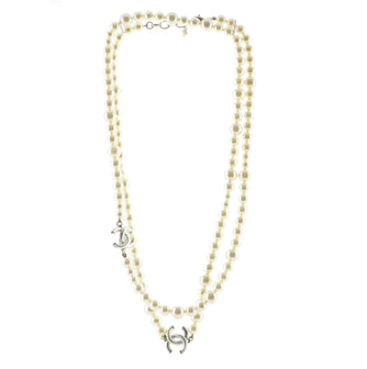Chanel Double CC Long Necklace Faux Pearls and Metal