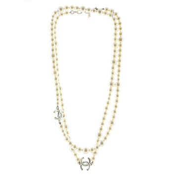 Chanel Double CC Long Necklace Faux Pearls and Metal