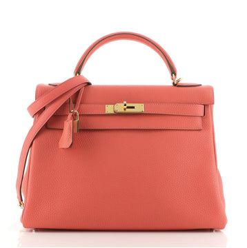 Hermes Kelly Handbag Pink Clemence with Gold Hardware 32