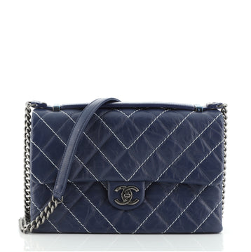 Chanel CC Top Handle Chain Flap Bag Chevron Stitched Calfskin Medium