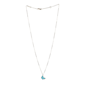 Van Cleef & Arpels Sweet Alhambra Butterfly Pendant 18K White Gold and Turquoise Necklace