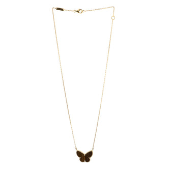 Van Cleef & Arpels Lucky Alhambra Papillon Pendent Necklace  Tigers's Eye and 18K Yellow Gold Tigers's Eye and 18K Yellow Gold