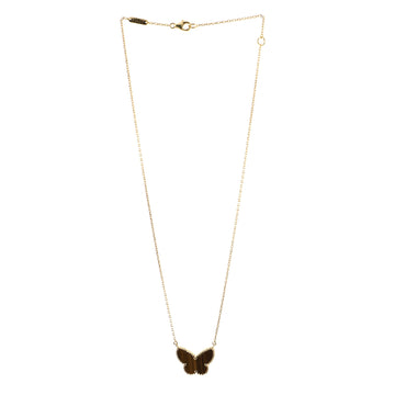 Van Cleef & Arpels Lucky Alhambra Papillon Pendent Necklace  Tigers's Eye and 18K Yellow Gold Tigers's Eye and 18K Yellow Gold