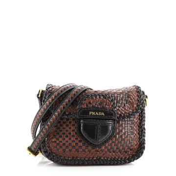 Prada Push Lock Flap Shoulder Bag Madras Woven Leather Small
