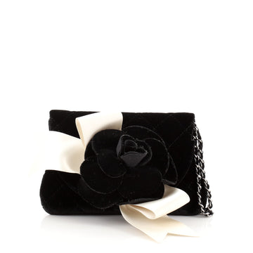 Chanel Vintage Camellia Chain Flap Evening Bag Quilted Velvet Mini