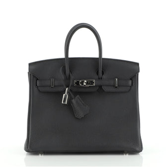 Hermes Birkin Handbag Black Togo with Palladium Hardware 25