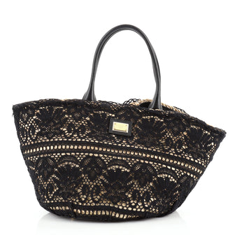 Dolce & Gabbana Kendra Basket Bag Woven Straw and Floral Lace