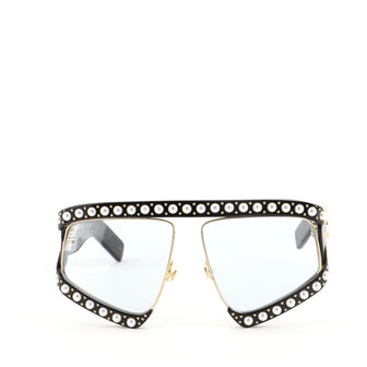 Gucci Hollywood Forever Pearl Mask Oversized Sunglasses Embellished Acetate