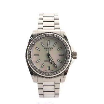 Gucci Dive Quartz Watch Stainless Steel with Diamond Bezel and Mother of Pearl 32