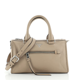 Prada Front Zip Convertible Satchel Vitello Phenix Small
