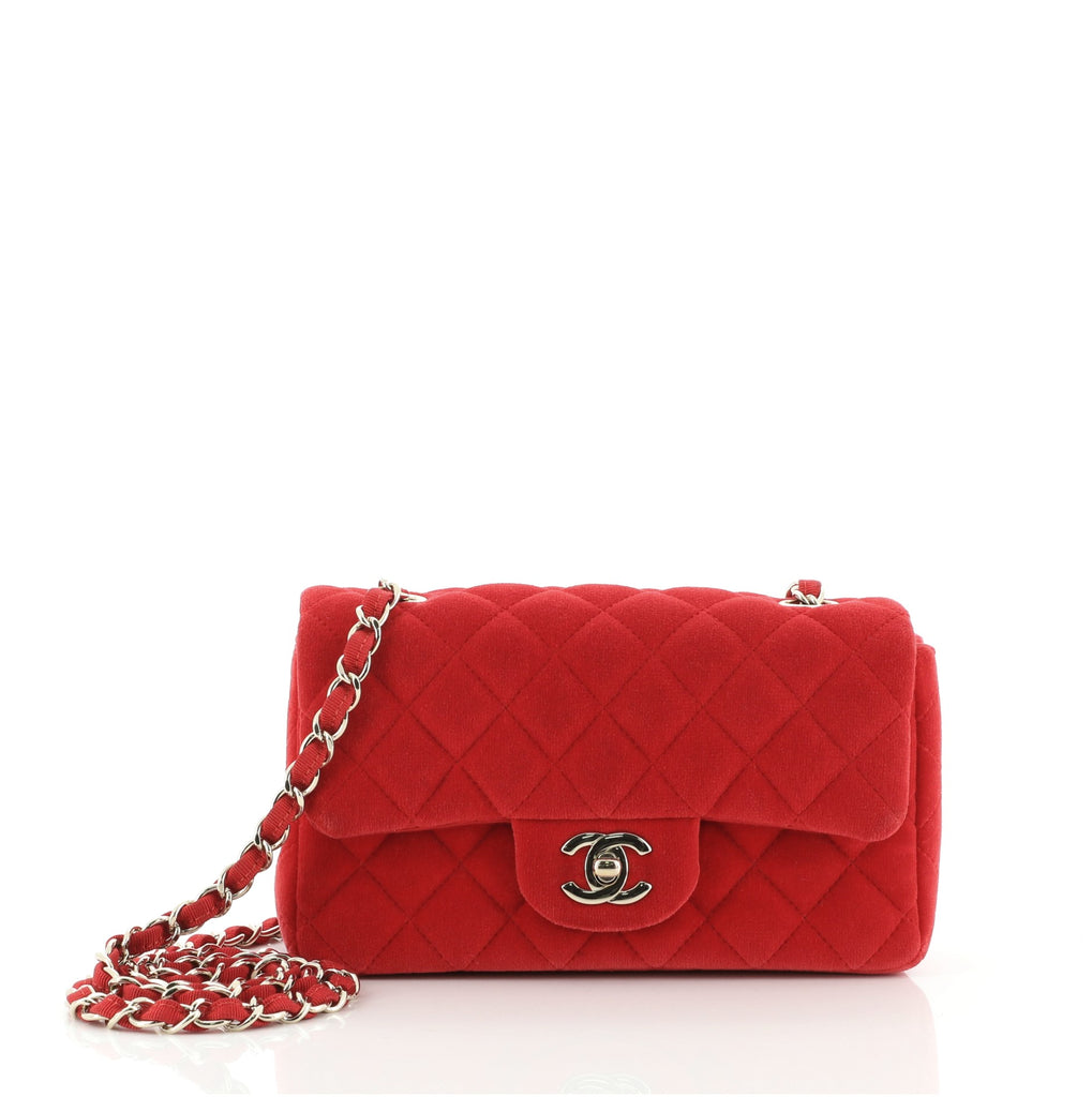 Chanel Classic Single Flap Bag Quilted Velvet Mini Red 69286114