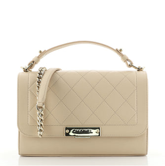 Chanel Label Click Flap Bag Quilted Calfskin Medium