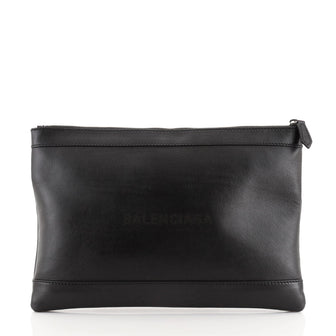 Balenciaga Navy Zip Pouch Leather Medium