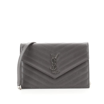 Saint Laurent Classic Monogram Wallet on Chain Matelasse Chevron Leather Small