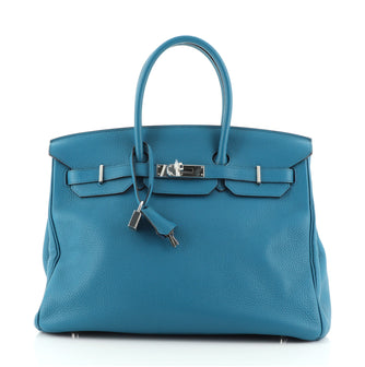 Hermes Birkin Handbag Blue Clemence with Palladium Hardware 35