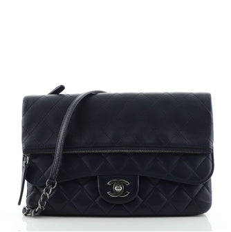 Chanel Chain Zip Multi Flap Bag Quilted Lambskin Medium