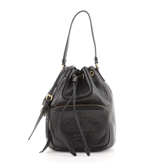Prada Logo Drawstring Bucket Bag Glace Calf Small