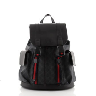 Gucci Double Pocket Buckle Backpack GG Coated Canvas Large