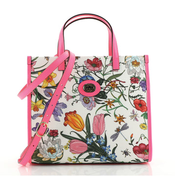Gucci Convertible Open Tote Flora Canvas Small