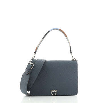 Fendi Selleria Convertible Flap Shoulder Bag Pebbled Leather