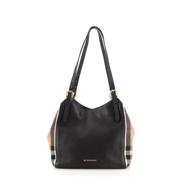 Burberry Canterbury Tote Leather and House Check Canvas Small