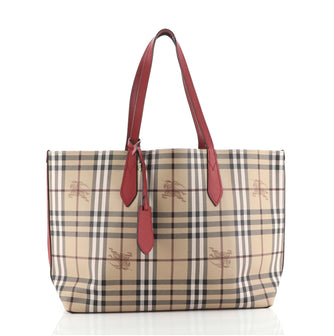 Burberry Reversible Tote Haymarket Coated Canvas and Leather Medium