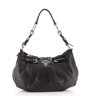 Prada Buckle Pleated Shoulder Bag Soft Calf Medium