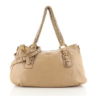 Prada Lux Chain Boston Bag Cervo Leather Large