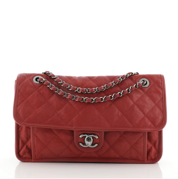 Chanel French Riviera Flap Bag Quilted Caviar Large