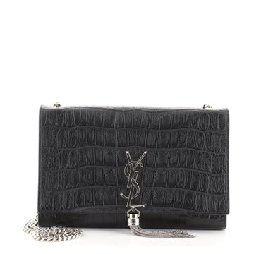 Saint Laurent Classic Monogram Tassel Crossbody Bag Crocodile Embossed Leather Medium