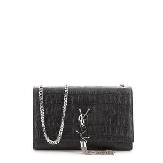 Saint Laurent Classic Monogram Tassel Crossbody Bag Crocodile Embossed Leather Medium