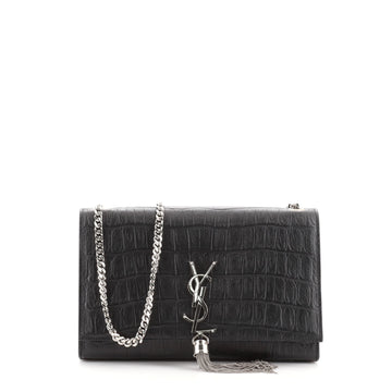Saint Laurent Classic Monogram Tassel Crossbody Bag Crocodile Embossed Leather Medium