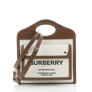 Burberry Logo Pocket Tote Canvas with Leather Mini