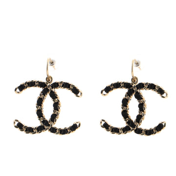 Chanel CC Chain Dangle Earrings Metal and Satin