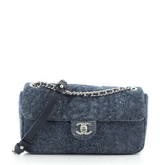 Chanel Chain Flap Bag Camellia Denim Medium